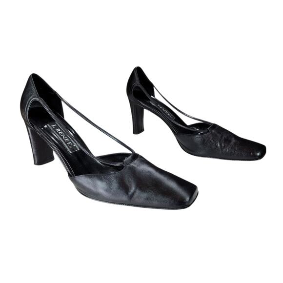 J Renee Pumps sz 13M Womens 6514 Heels Square Toe Black Leather 3.25"‎ READ - Picture 1 of 12